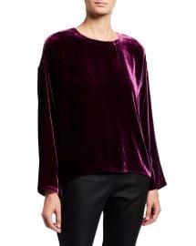 Eileen Fisher Crewneck Long-Sleeve Velvet Top at Neiman Marcus